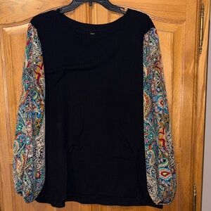 SHEIN Black Top with Colorful Paisley Sleeves